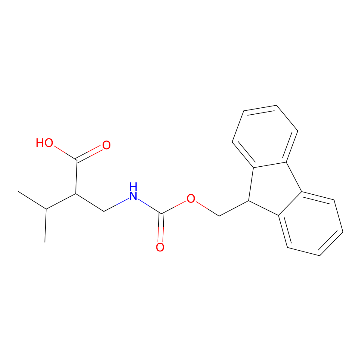 2-(((((9H-fluoren-9-yl)methoxy)carbonyl)amino)methyl)-3-methylbutanoic acid molecular structure, CAS 180181-98-0