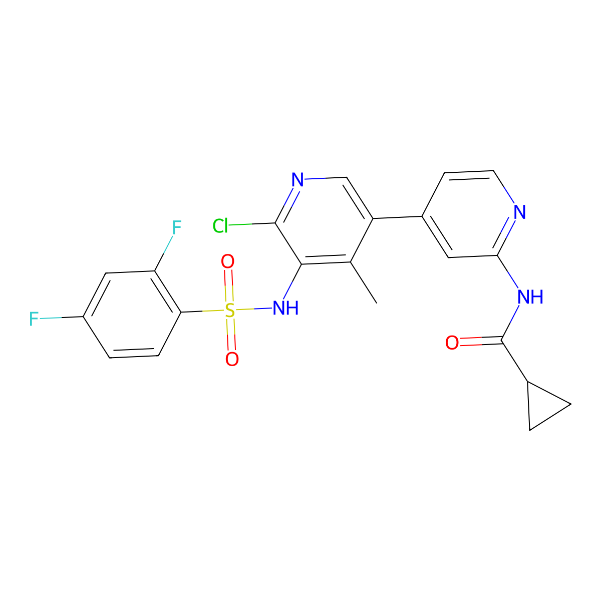 N-(6-chloro-5-(2,4-difluorophenylsulfonamido)-4-methyl-[3,4'-bipyridin]-2'-yl)cyclopropanecarboxamide molecular structure, CAS 1801903-24-1
