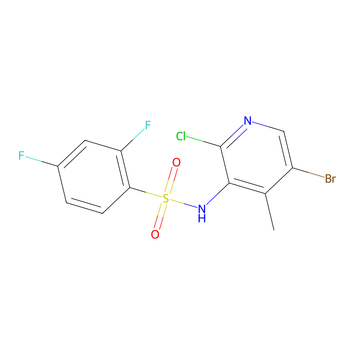 N-(5-bromo-2-chloro-4-methylpyridin-3-yl)-2,4-difluorobenzenesulfonamide molecular structure, CAS 1801905-62-3