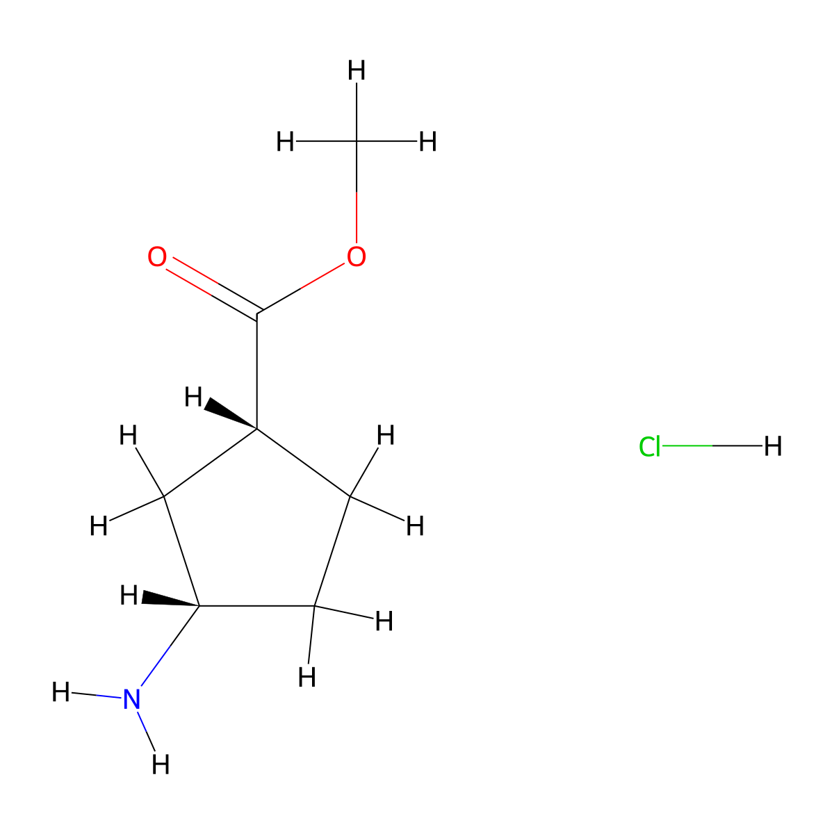 methyl (1R,3S)-3-aminocyclopentane-1-carboxylate hydrochloride molecular structure, CAS 180196-56-9