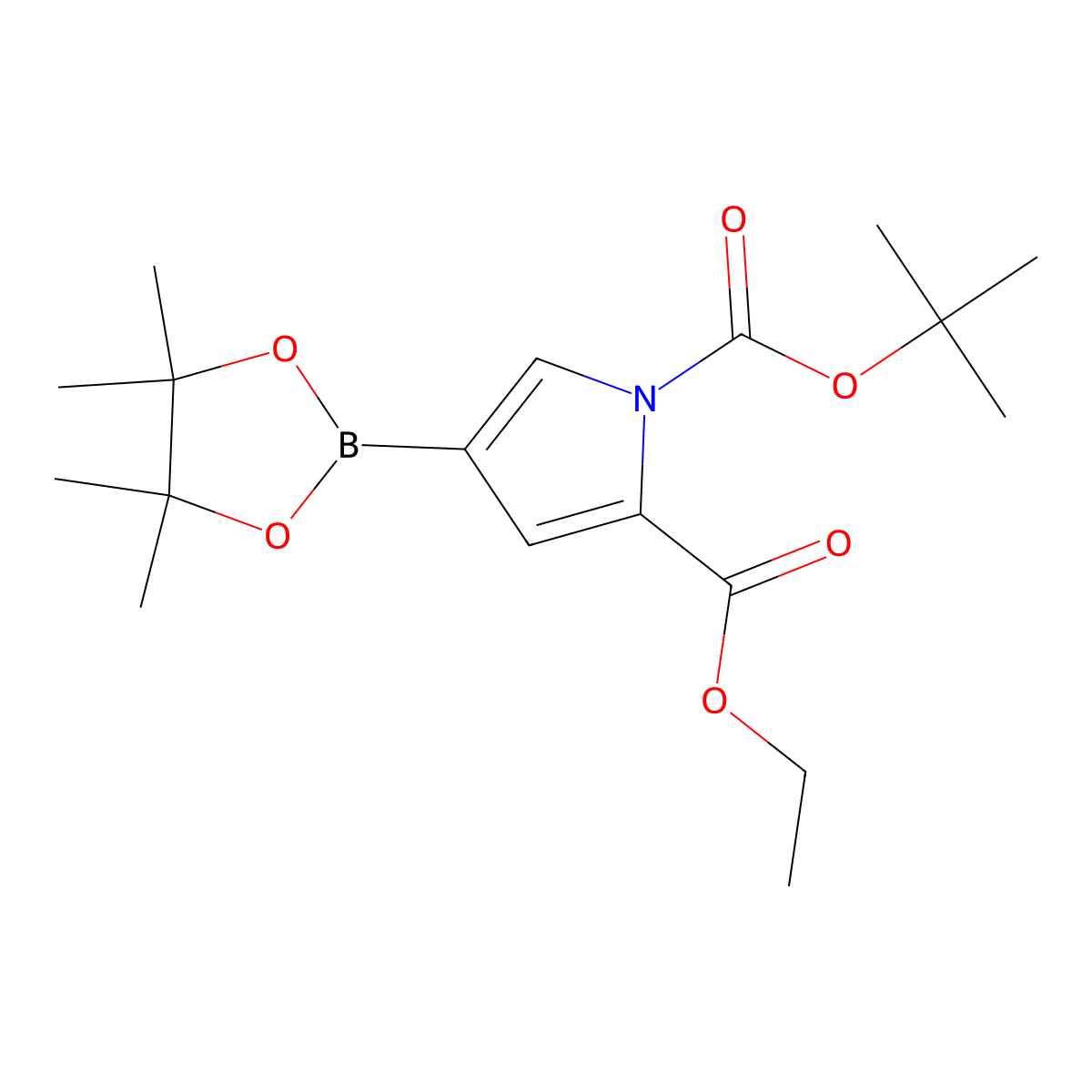 1-tert-Butyl 2-ethyl 4-(4,4,5,5-tetramethyl-1,3,2-dioxaborolan-2-yl)-1H-pyrrole-1,2-dicarboxylate molecular structure, CAS 1802005-04-4