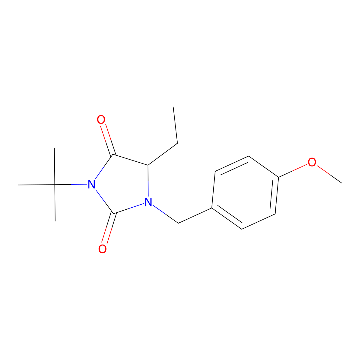 3-(Tert-butyl)-5-ethyl-1-(4-methoxybenzyl)imidazolidine-2,4-dione molecular structure, CAS 1802050-96-9