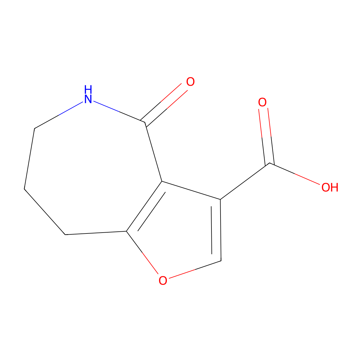 4-oxo-4H,5H,6H,7H,8H-furo[3,2-c]azepine-3-carboxylic acid molecular structure, CAS 1802178-67-1