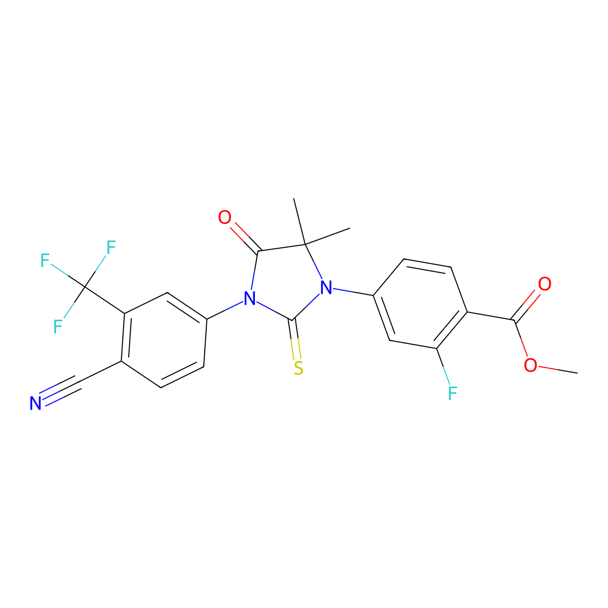Methyl 4-(3-(4-cyano-3-(trifluoromethyl)phenyl)-5,5-dimethyl-4-oxo-2-thioxoimidazolidin-1-yl)-2-fluorobenzoate molecular structure, CAS 1802242-43-8
