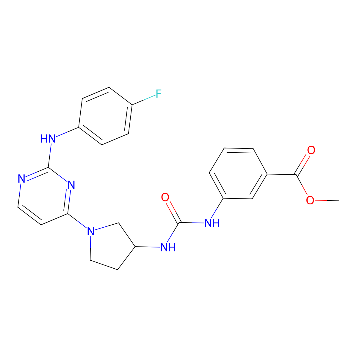 Methyl 3-[[1-[2-(4-fluoroanilino)pyrimidin-4-yl]pyrrolidin-3-yl]carbamoylamino]benzoate molecular structure, CAS 1802251-00-8