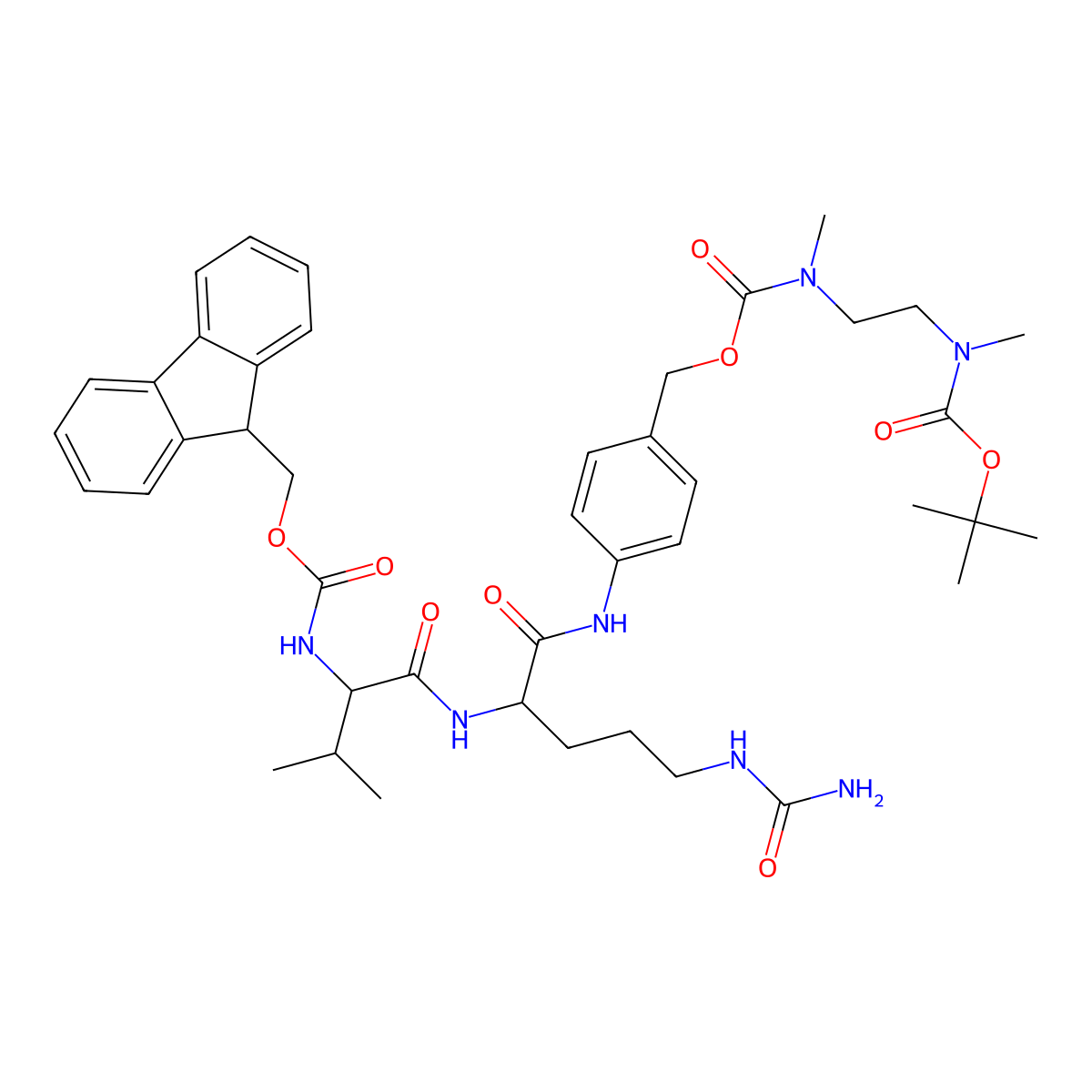 Fmoc-Val-Cit-PAB-NMeCH2CH2NMe-Boc molecular structure, CAS 1802297-96-6