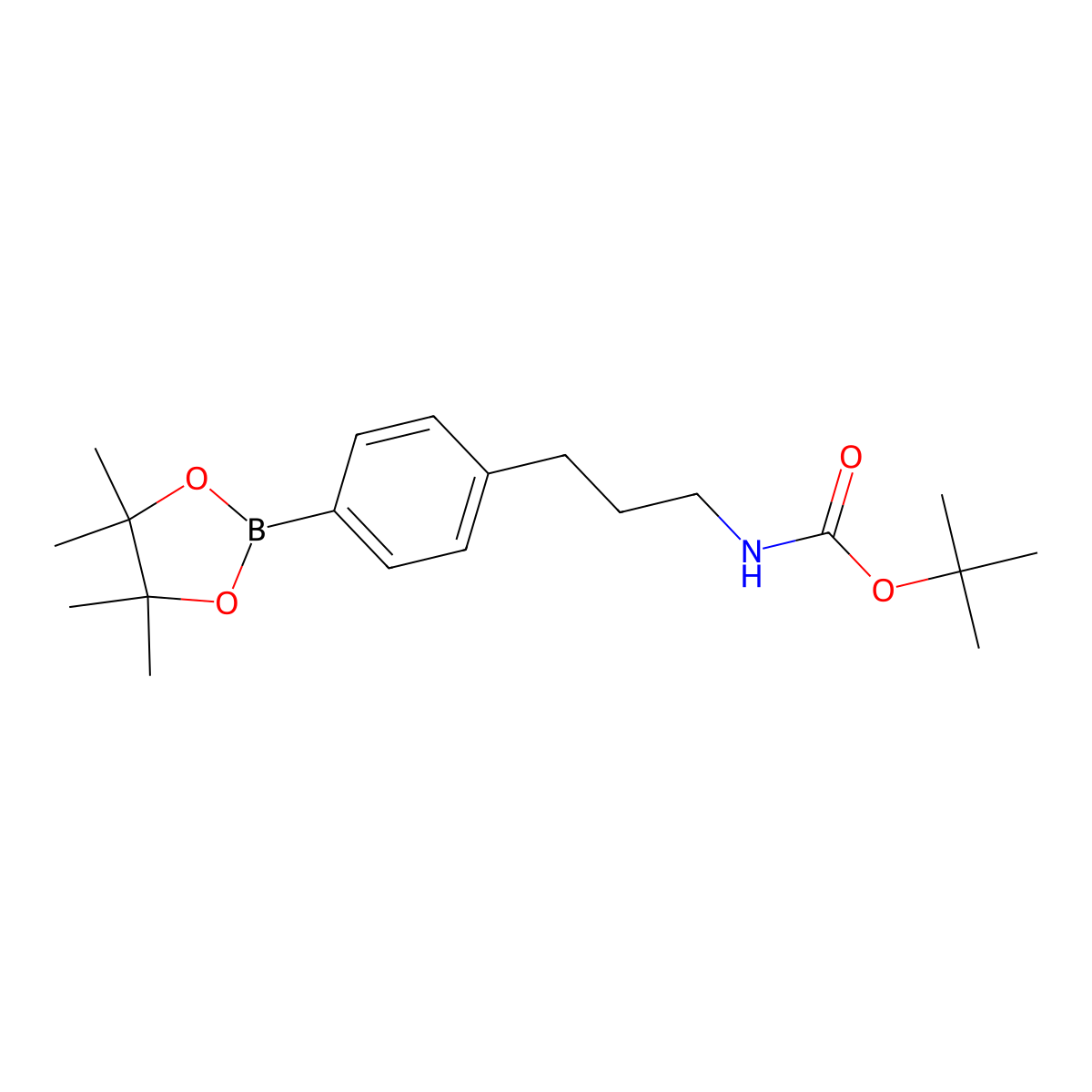 Carbamic acid, N-[3-[4-(4,4,5,5-tetramethyl-1,3,2-dioxaborolan-2-yl)phenyl]propyl]-, 1,1-dimethylethyl ester molecular structure, CAS 1802370-49-5