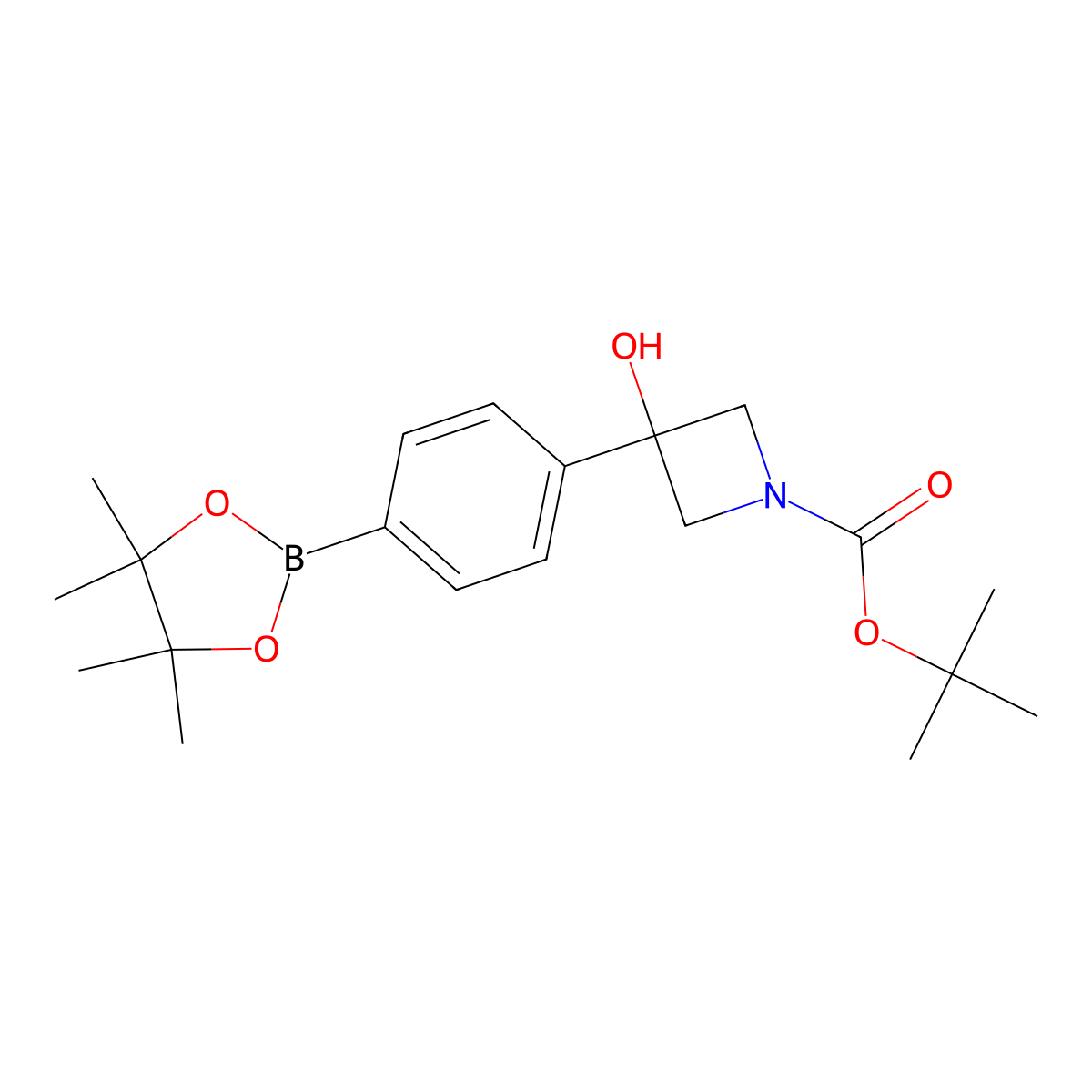 Tert-butyl 3-hydroxy-3-[4-(tetramethyl-1,3,2-dioxaborolan-2-yl)phenyl]azetidine-1-carboxylate molecular structure, CAS 1802370-60-0