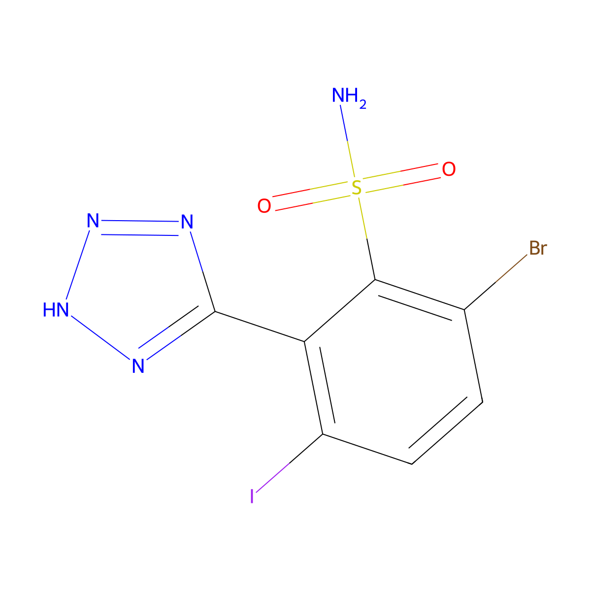 6-Bromo-3-iodo-2-(1H-tetrazol-5-yl)benzenesulfonamide molecular structure, CAS 1802371-06-7