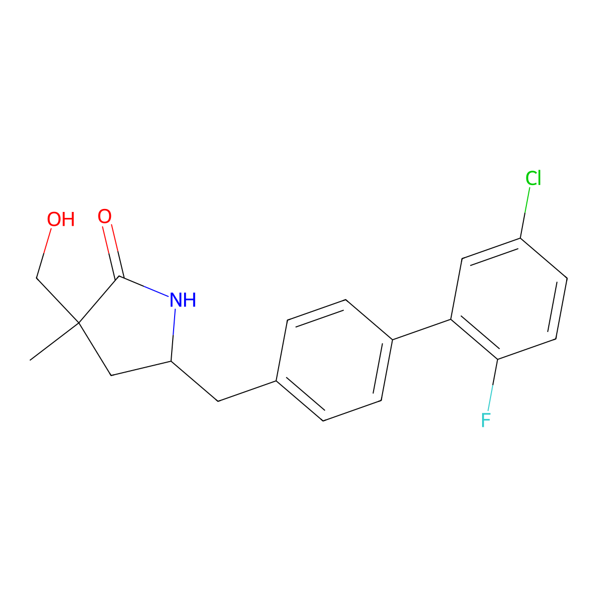 2-Pyrrolidinone, 5-[(5'-chloro-2'-fluoro[1,1'-biphenyl]-4-yl)methyl]-3-(hydroxymethyl)-3-methyl-, (3S,5R)- molecular structure, CAS 1802379-04-9