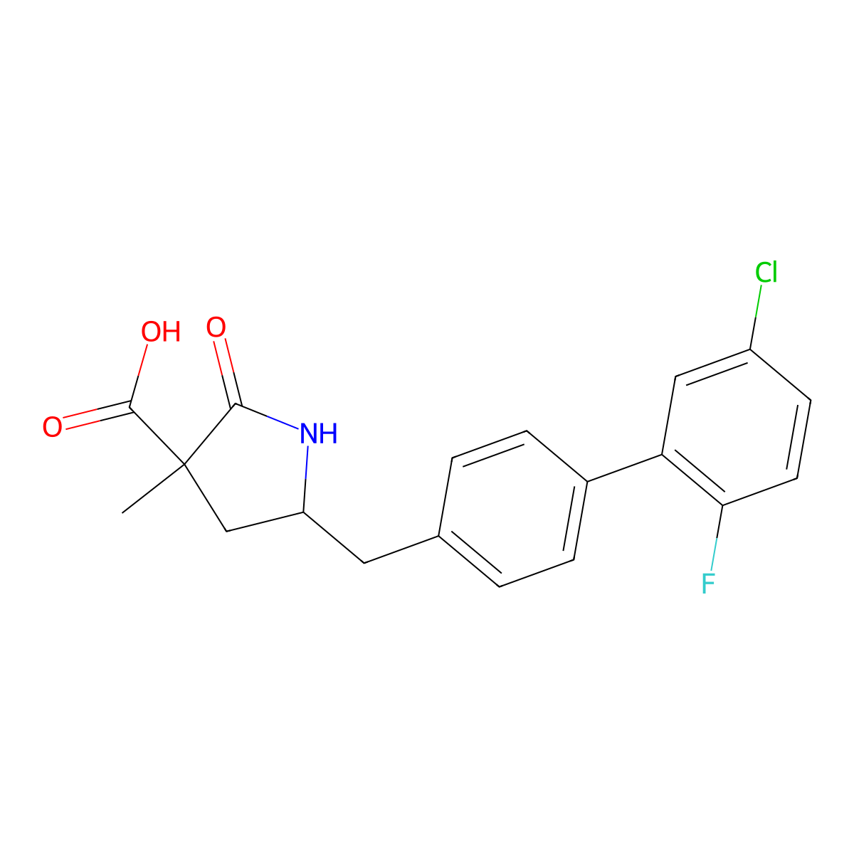 (3R,5R)-5-((5'-Chloro-2'-fluoro-[1,1'-biphenyl]-4-YL)methyl)-3-methyl-2-oxopyrrolidine-3-carboxylic acid molecular structure, CAS 1802379-08-3