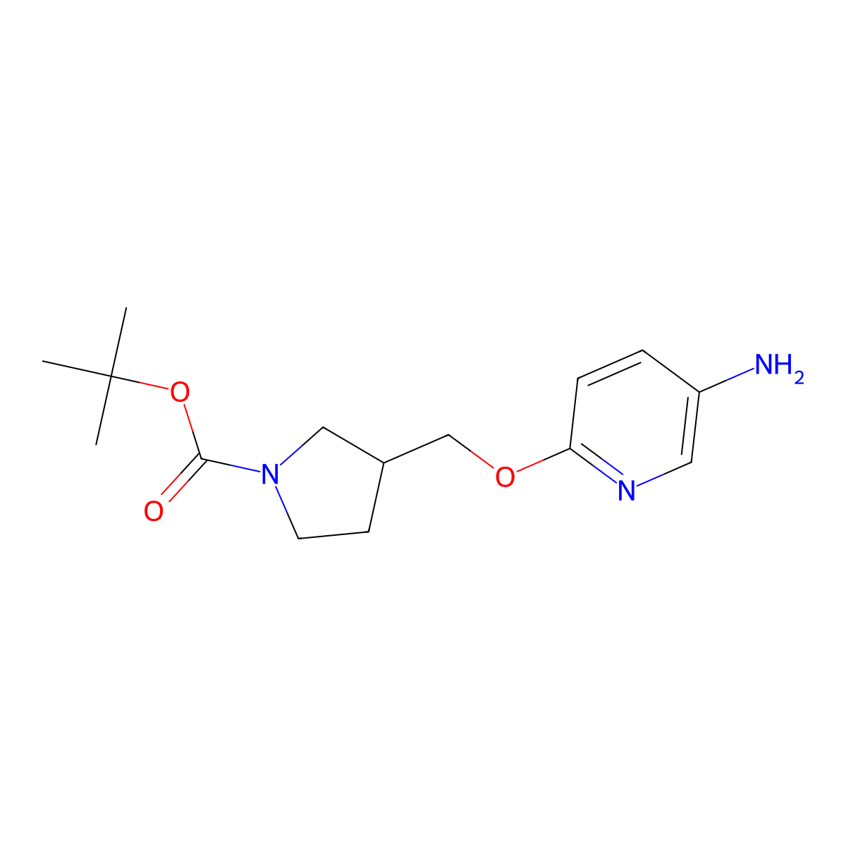 tert-Butyl 3-(((5-aminopyridin-2-yl)oxy)methyl)pyrrolidine-1-carboxylate molecular structure, CAS 1802516-87-5