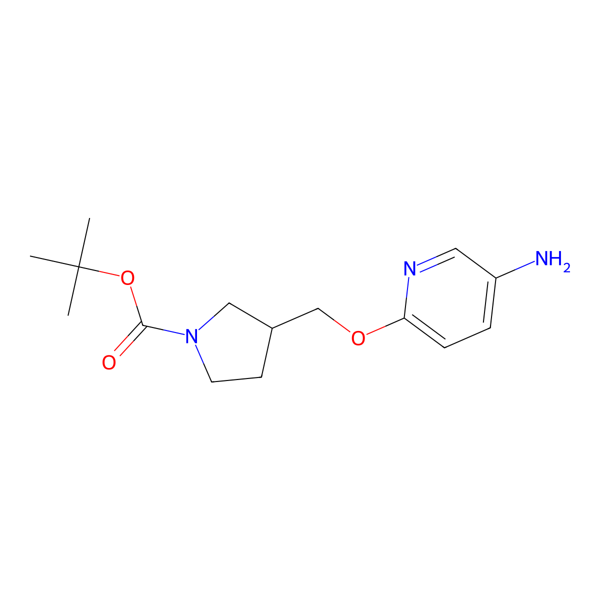 tert-Butyl 3-(((5-aminopyridin-2-yl)oxy)methyl)pyrrolidine-1-carboxylate molecular structure, CAS 1802516-87-5