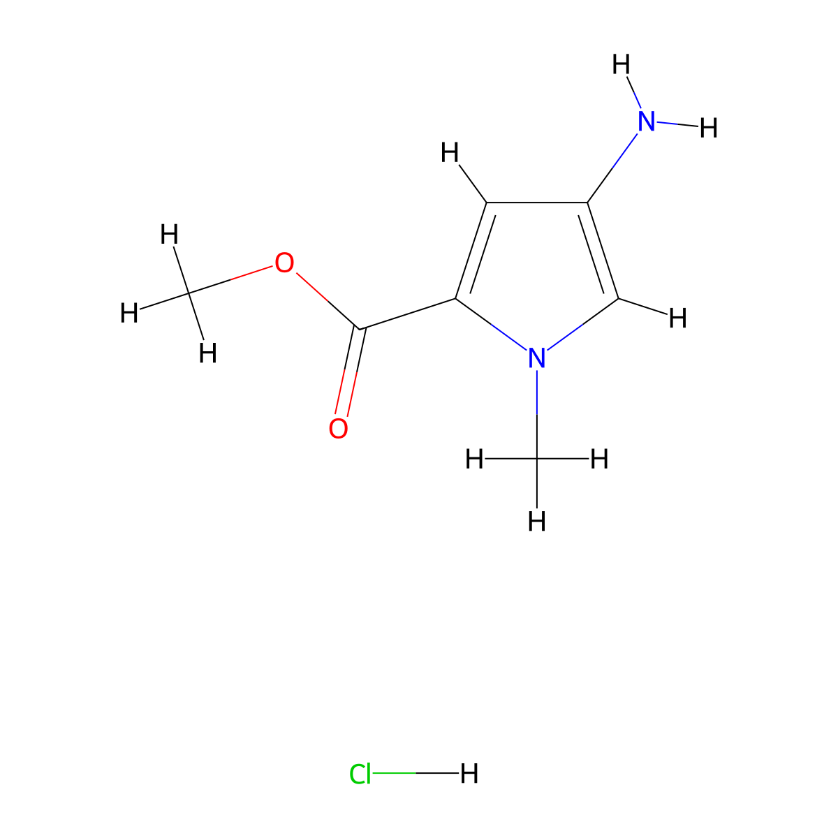 methyl 4-amino-1-methyl-1H-pyrrole-2-carboxylate hydrochloride molecular structure, CAS 180258-45-1