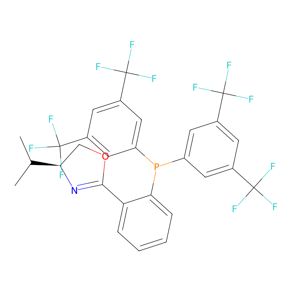 (S)-2-(2-(Bis(3,5-bis(trifluoromethyl)phenyl)phosphanyl)phenyl)-4-isopropyl-4,5-dihydrooxazole molecular structure, CAS 180260-73-5