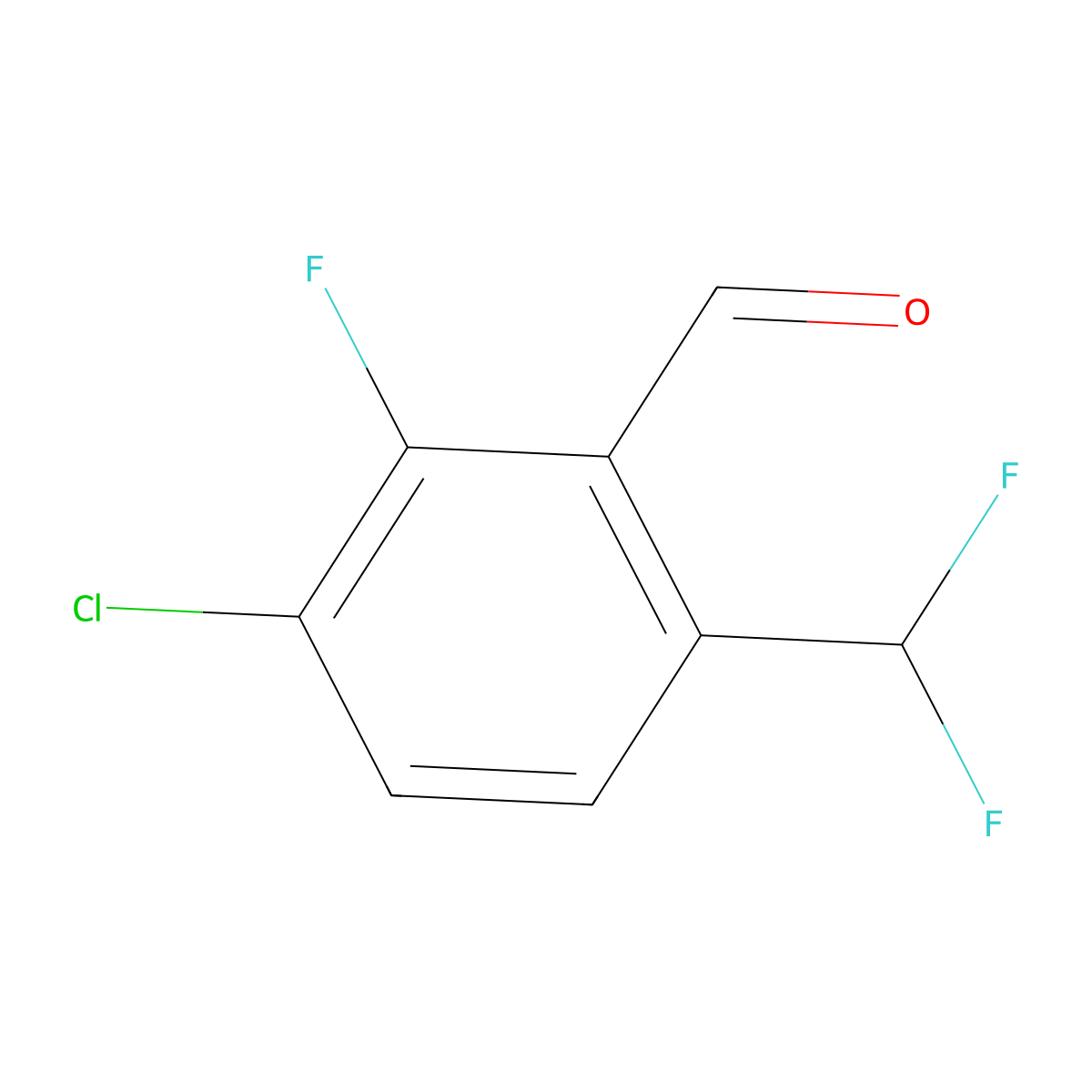 3-Chloro-6-(difluoromethyl)-2-fluorobenzaldehyde molecular structure, CAS 1802602-48-7