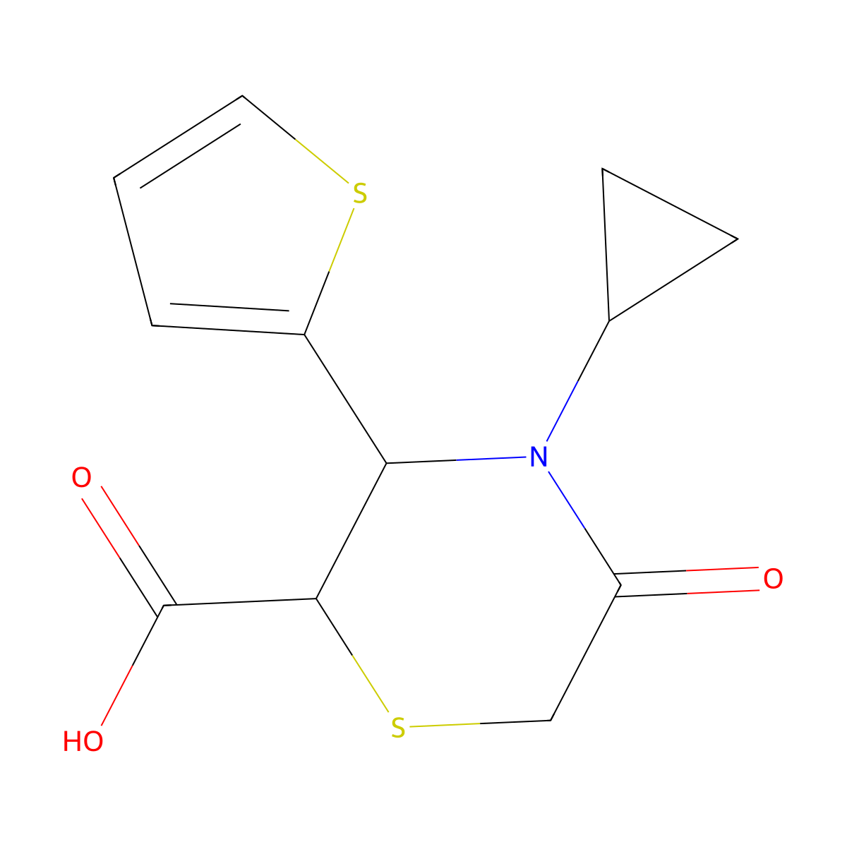 (2S,3S)-4-cyclopropyl-5-oxo-3-(thiophen-2-yl)thiomorpholine-2-carboxylic acid molecular structure, CAS 1802662-47-0