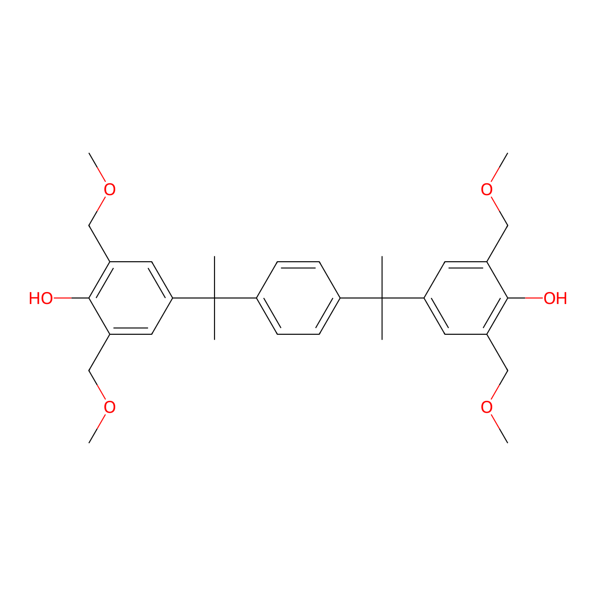 4,4'-(1,4-Phenylenebis(propane-2,2-diyl))bis(2,6-bis(methoxymethyl)phenol) molecular structure, CAS 1802709-78-9