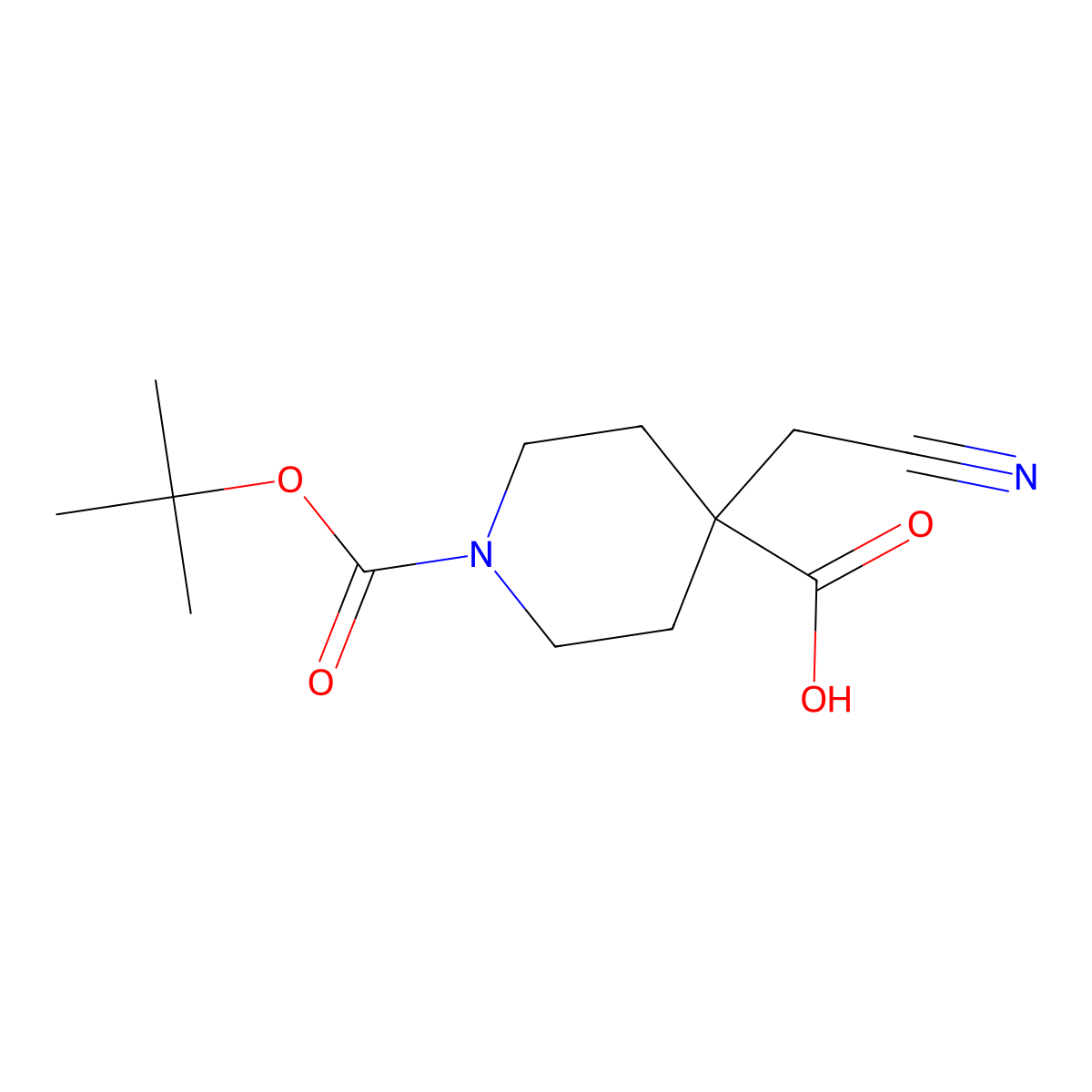 1-(tert-Butoxycarbonyl)-4-(cyanomethyl)piperidine-4-carboxylic acid molecular structure, CAS 1802790-53-9