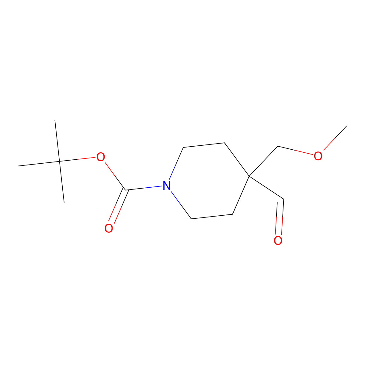 Tert-butyl 4-formyl-4-(methoxymethyl)piperidine-1-carboxylate molecular structure, CAS 1802790-75-5