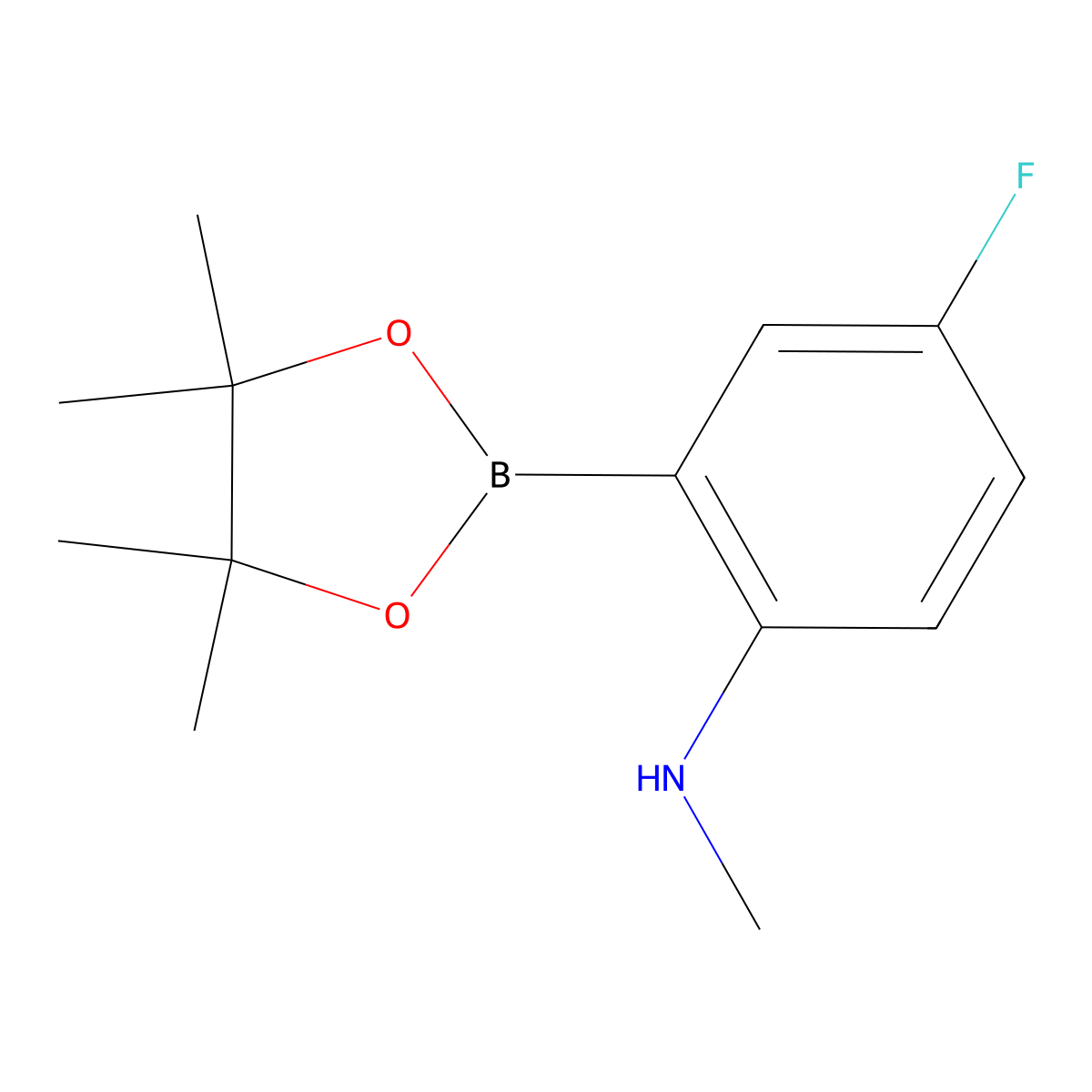 4-Fluoro-n-methyl-2-(tetramethyl-1,3,2-dioxaborolan-2-yl)aniline molecular structure, CAS 1802814-25-0