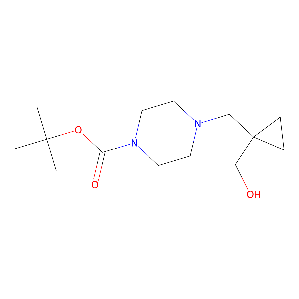 tert-Butyl 4-((1-(hydroxymethyl)cyclopropyl)methyl)piperazine-1-carboxylate molecular structure, CAS 1802933-06-7