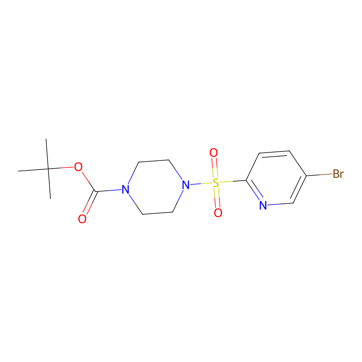 Tert-butyl 4-((5-bromopyridin-2-yl)sulfonyl)piperazine-1-carboxylate molecular structure, CAS 1802985-04-1