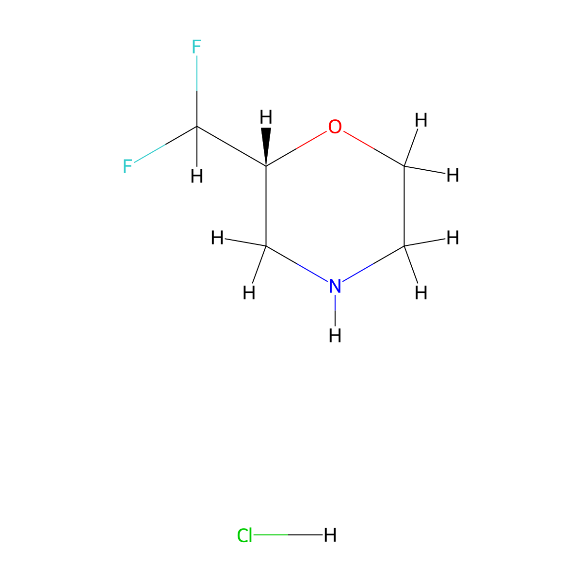 (2R)-2-(difluoromethyl)morpholine hydrochloride molecular structure, CAS 1802989-07-6