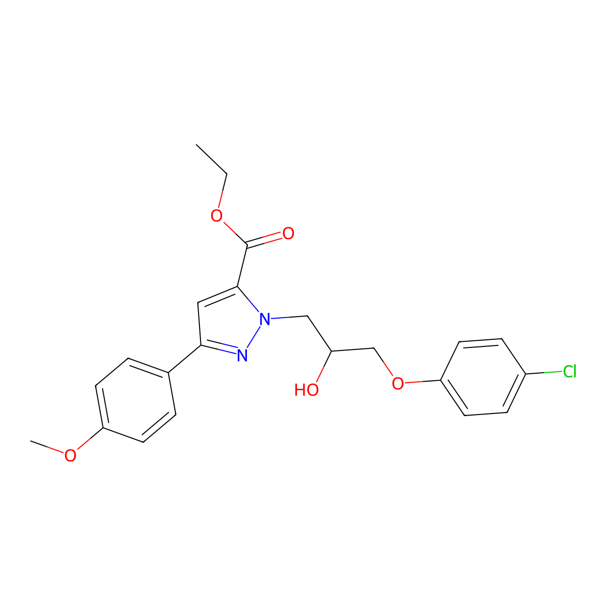 ethyl 1-[(2S)-3-(4-chlorophenoxy)-2-hydroxypropyl]-3-(4-methoxyphenyl)pyrazole-5-carboxylate molecular structure, CAS 1802997-81-4