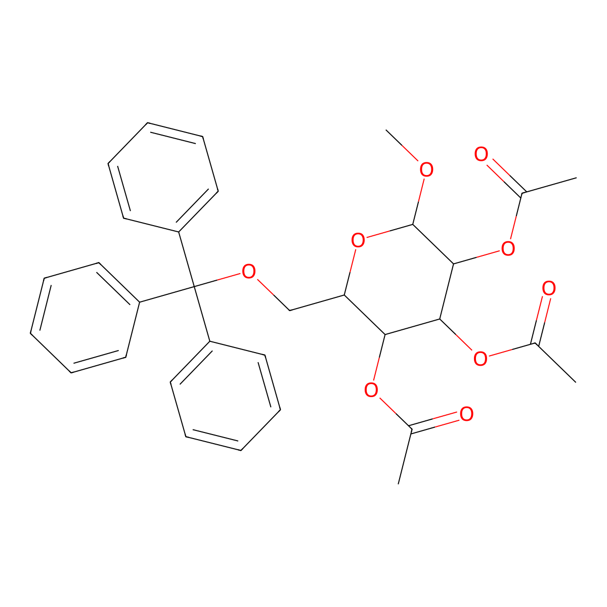 Methyl 2,3,4-tri-O-acetyl-6-O-(triphenylmethyl)hexopyranoside molecular structure, CAS 18031-49-7