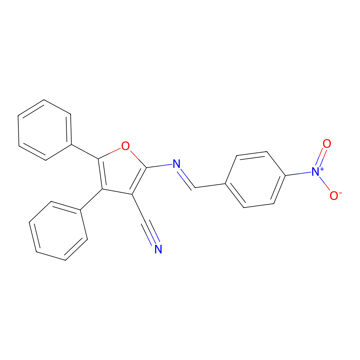 4,5-Diphenyl-2-(4-nitrobenzylideneamino)-3-furancarbonitrile molecular structure, CAS 18031-67-9