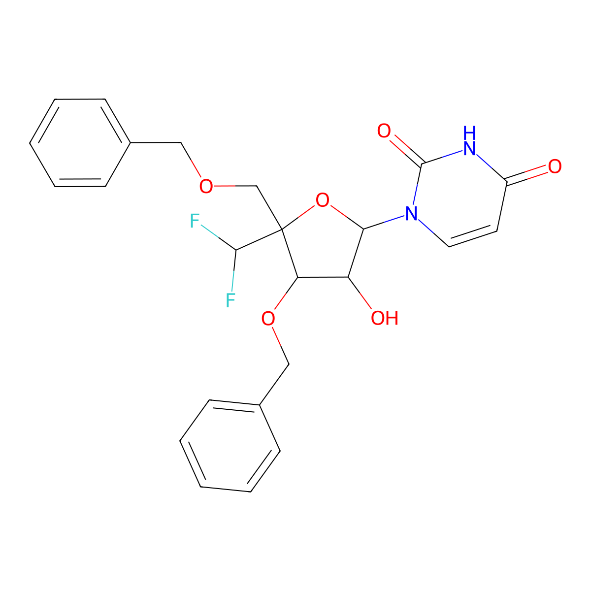 1-[(2R,3R,4S,5R)-4-benzyloxy-5-(benzyloxymethyl)-5-(difluoromethyl)-3-hydroxy-tetrahydrofuran-2-yl]pyrimidine-2,4-dione molecular structure, CAS 1803126-16-0