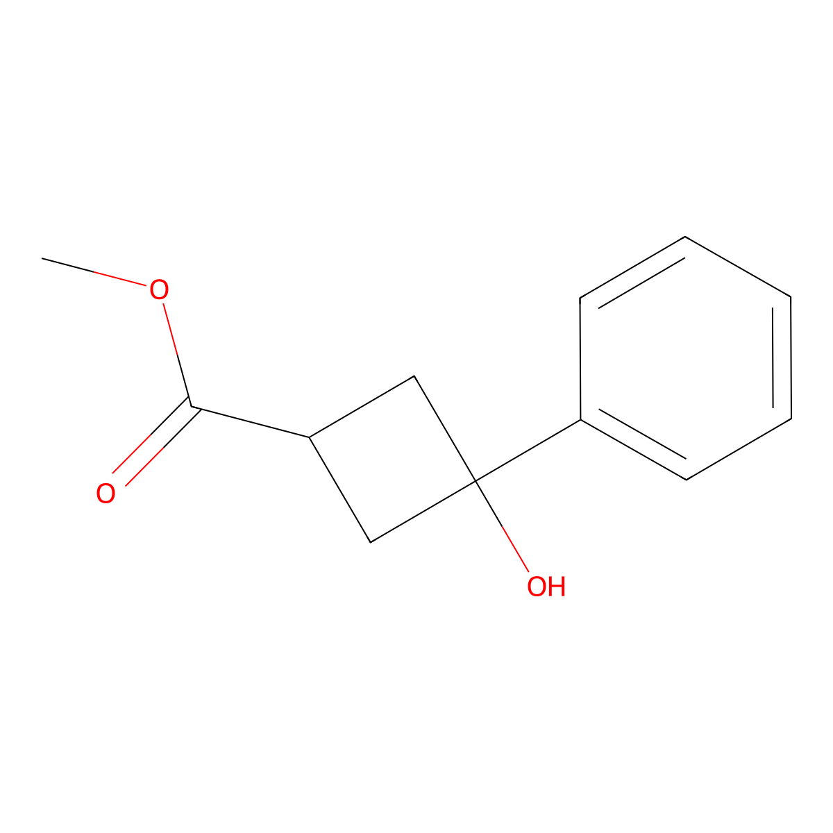 Methyl 3-hydroxy-3-phenylcyclobutane-1-carboxylate molecular structure, CAS 1803144-05-9