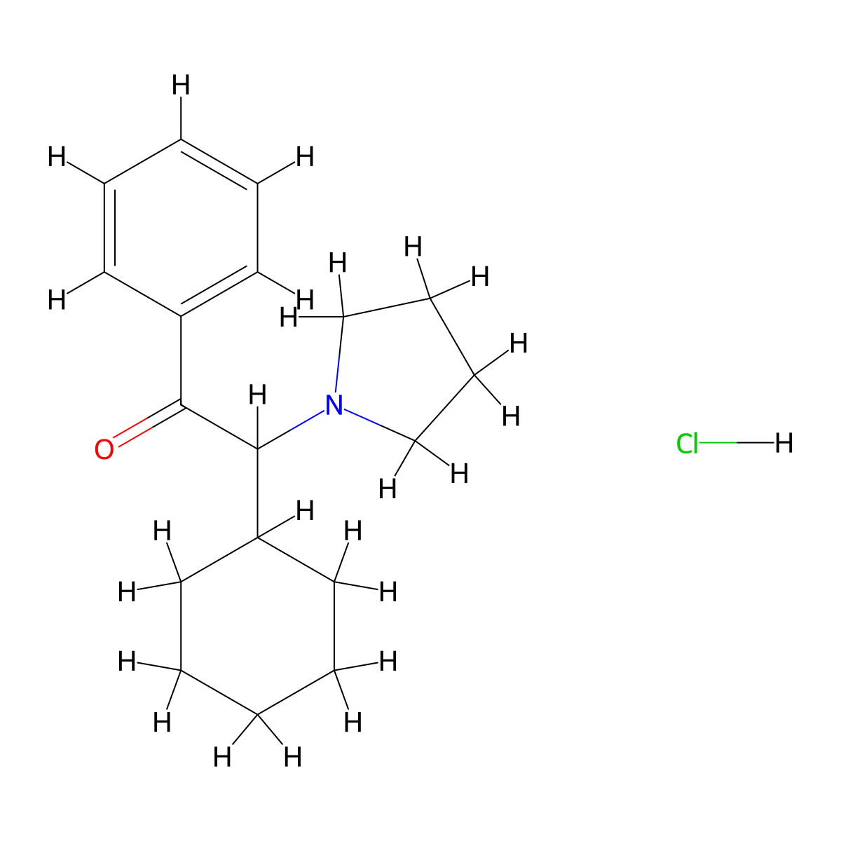 2-Cyclohexyl-1-phenyl-2-(1-pyrrolidinyl)-ethanone, monohydrochloride molecular structure, CAS 1803168-16-2