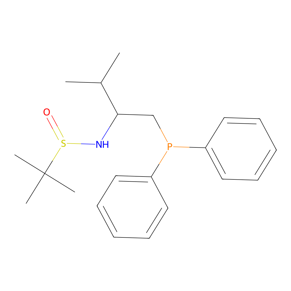(R)-N-((S)-1-(Diphenylphosphanyl)-3-methylbutan-2-yl)-2-methylpropane-2-sulfinamide molecular structure, CAS 1803239-46-4