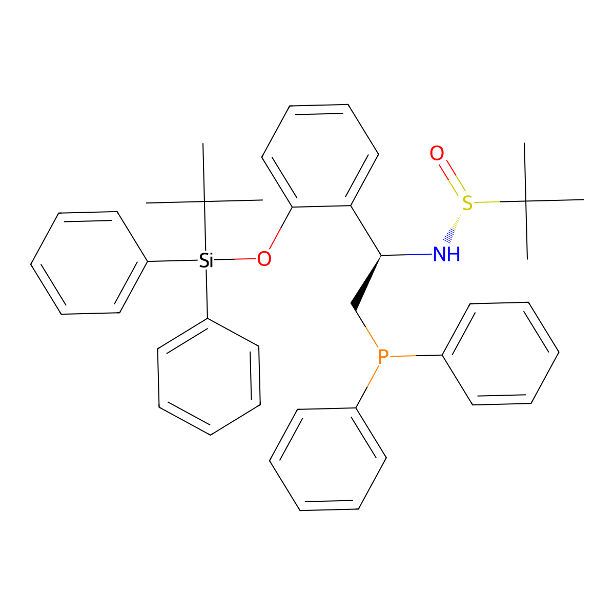 (R)-N-((R)-1-(2-((tert-Butyldiphenylsilyl)oxy)phenyl)-2-(diphenylphosphanyl)ethyl)-2-methylpropane-2-sulfinamide molecular structure, CAS 1803239-58-8