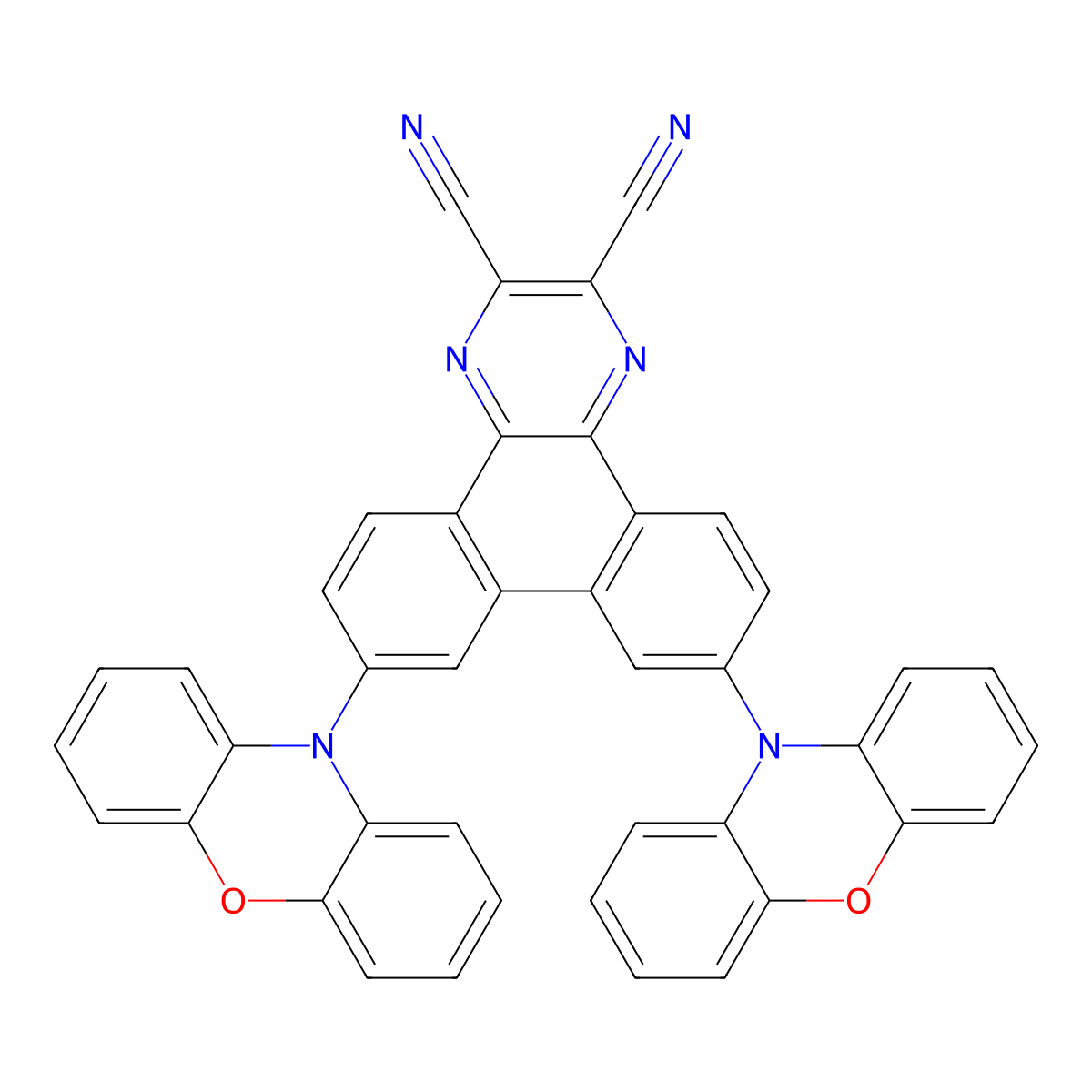 7,10-Di(10H-phenoxazin-10-yl)dibenzo[f,h]quinoxaline-2,3-dicarbonitrile molecular structure, CAS 1803288-00-7