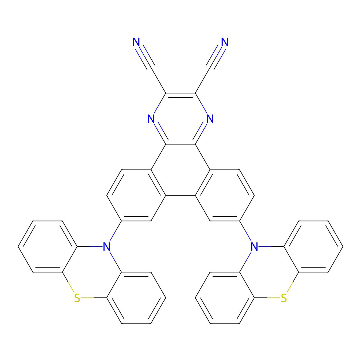 7,10-Di(10H-phenothiazin-10-yl)dibenzo[f,h]quinoxaline-2,3-dicarbonitrile molecular structure, CAS 1803288-01-8