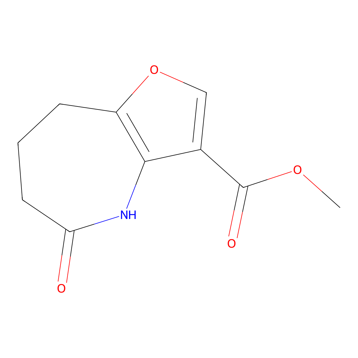 methyl 5-oxo-4H,5H,6H,7H,8H-furo(3,2-b)azepine-3-carboxylate molecular structure, CAS 180340-63-0