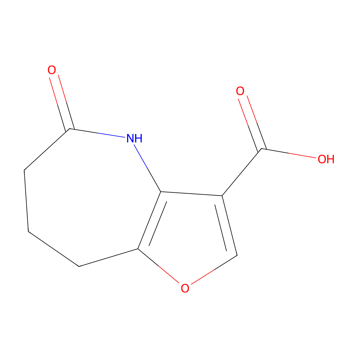 5-oxo-4H,5H,6H,7H,8H-furo[3,2-b]azepine-3-carboxylic acid molecular structure, CAS 180340-64-1