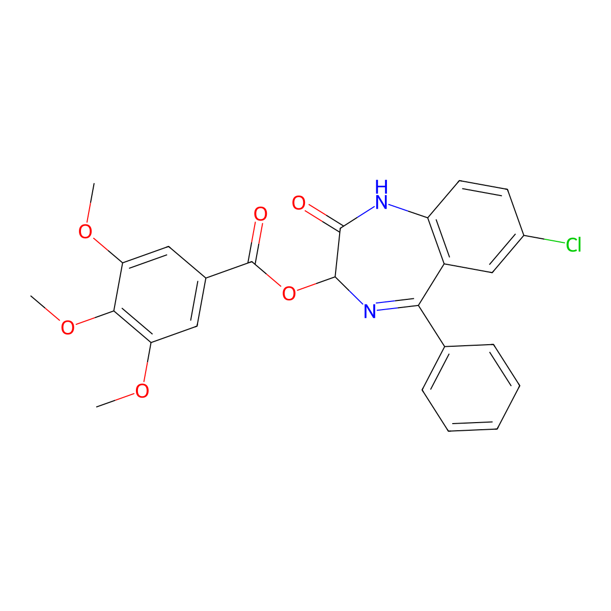 Benzoic acid, 3,4,5-trimethoxy-, ester with 7-chloro-1,3-dihydro-3-hydroxy-5-phenyl-2H-1,4-benzodiazepin-2-one molecular structure, CAS 18035-92-2
