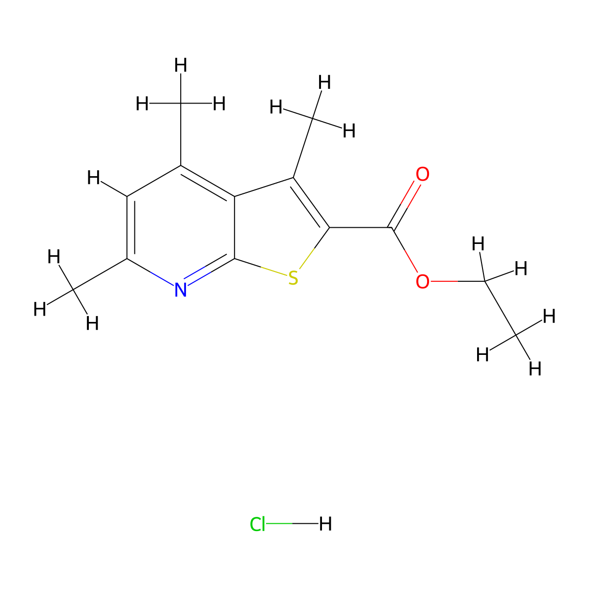 Ethyl 3,4,6-trimethylthieno[2,3-b]pyridine-2-carboxylate hydrochloride molecular structure, CAS 1803561-00-3
