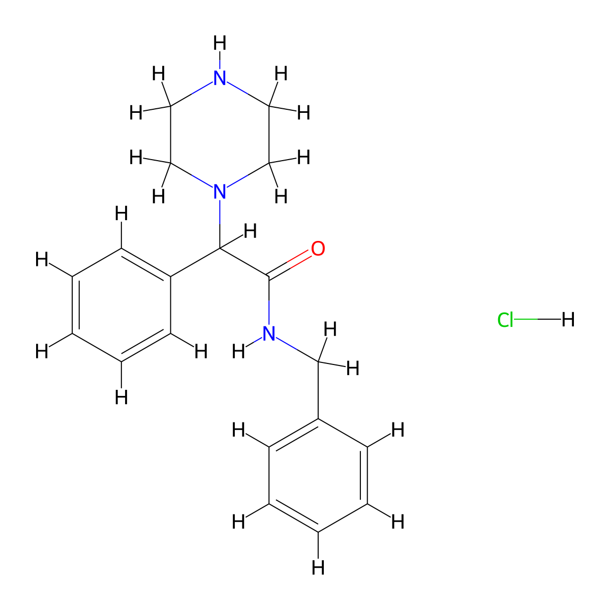 N-Benzyl-2-phenyl-2-(piperazin-1-yl)acetamide hydrochloride molecular structure, CAS 1803561-02-5