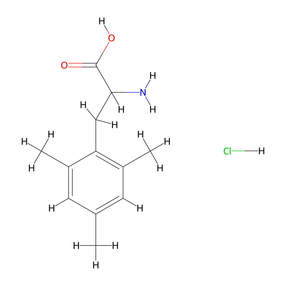 2-Amino-3-(2,4,6-trimethylphenyl)propanoic acid hydrochloride molecular structure, CAS 1803561-05-8