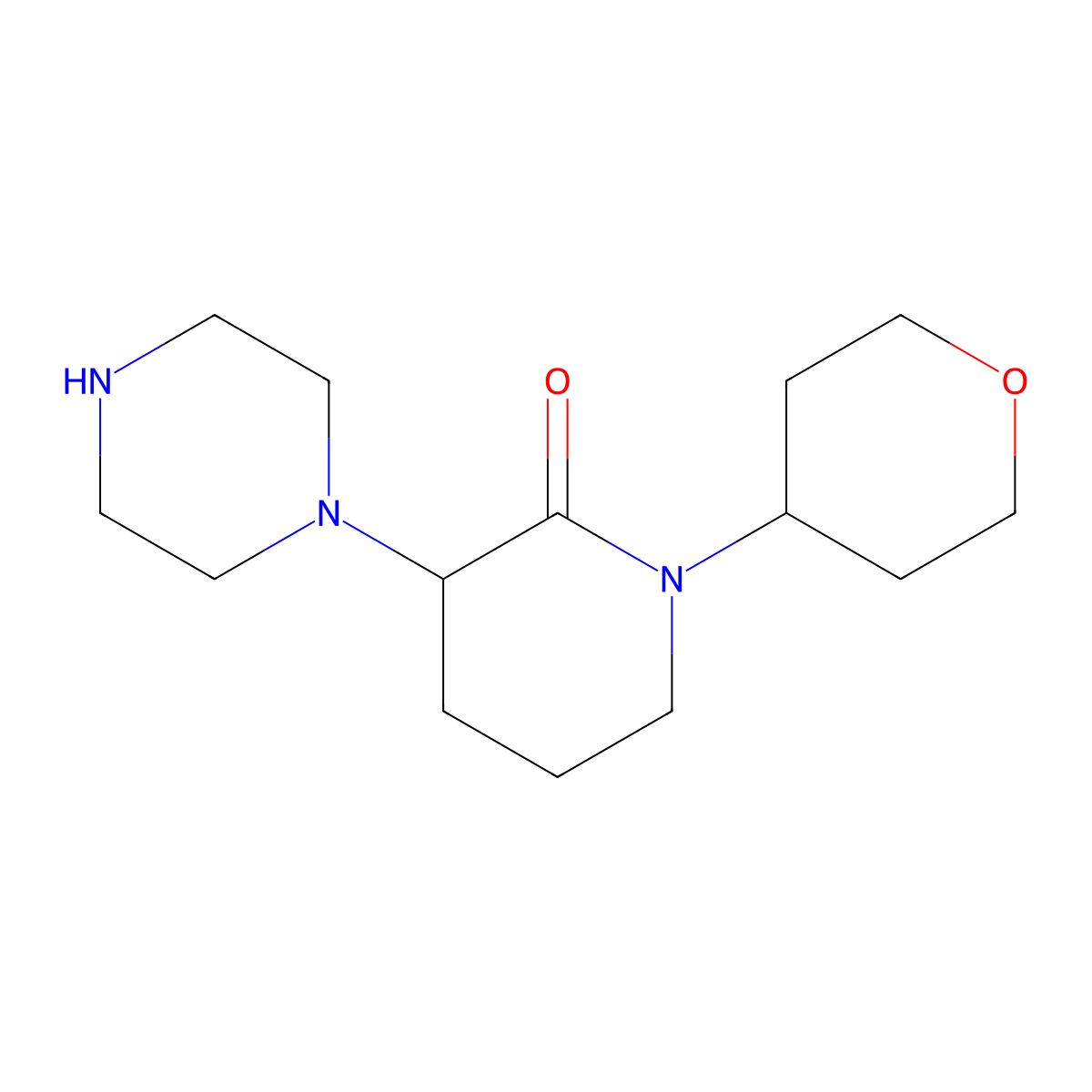 1-(Oxan-4-yl)-3-(piperazin-1-yl)piperidin-2-one molecular structure, CAS 1803561-15-0