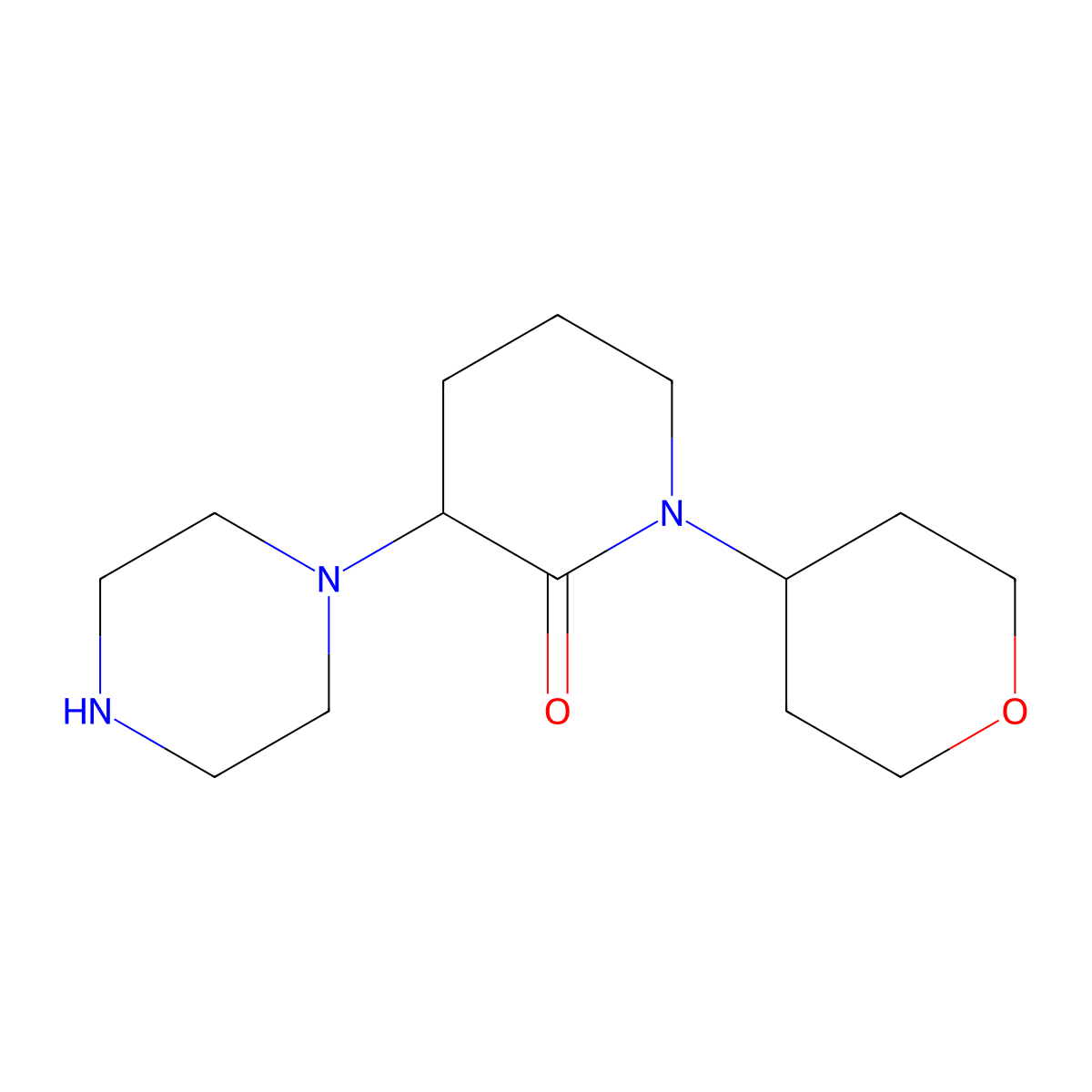 1-(Oxan-4-yl)-3-(piperazin-1-yl)piperidin-2-one molecular structure, CAS 1803561-15-0