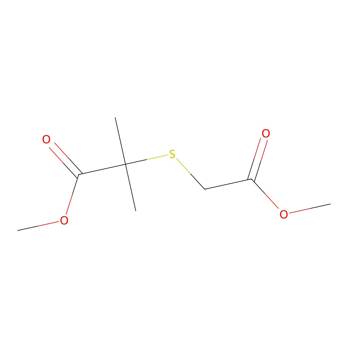 Methyl 2-[(2-methoxy-2-oxoethyl)sulfanyl]-2-methylpropanoate molecular structure, CAS 1803561-22-9