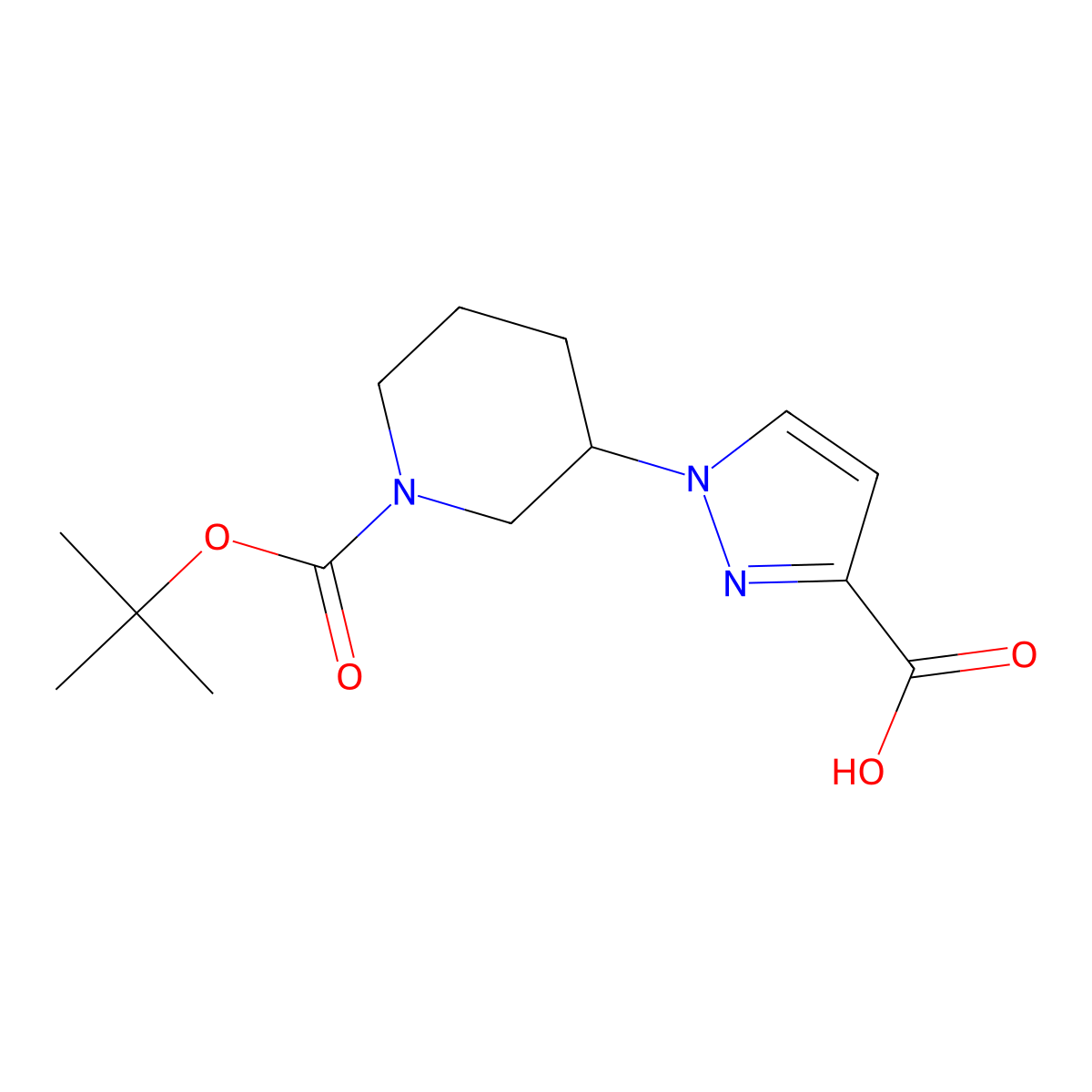 1-{1-[(tert-butoxy)carbonyl]piperidin-3-yl}-1H-pyrazole-3-carboxylic acid molecular structure, CAS 1803561-36-5