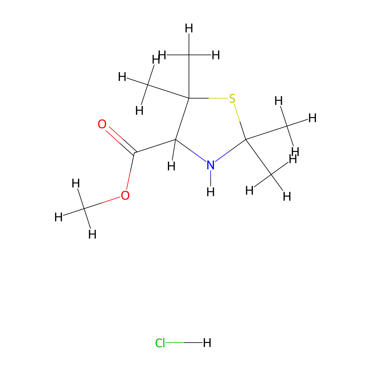 Methyl 2,2,5,5-tetramethyl-1,3-thiazolidine-4-carboxylate hydrochloride molecular structure, CAS 1803561-60-5