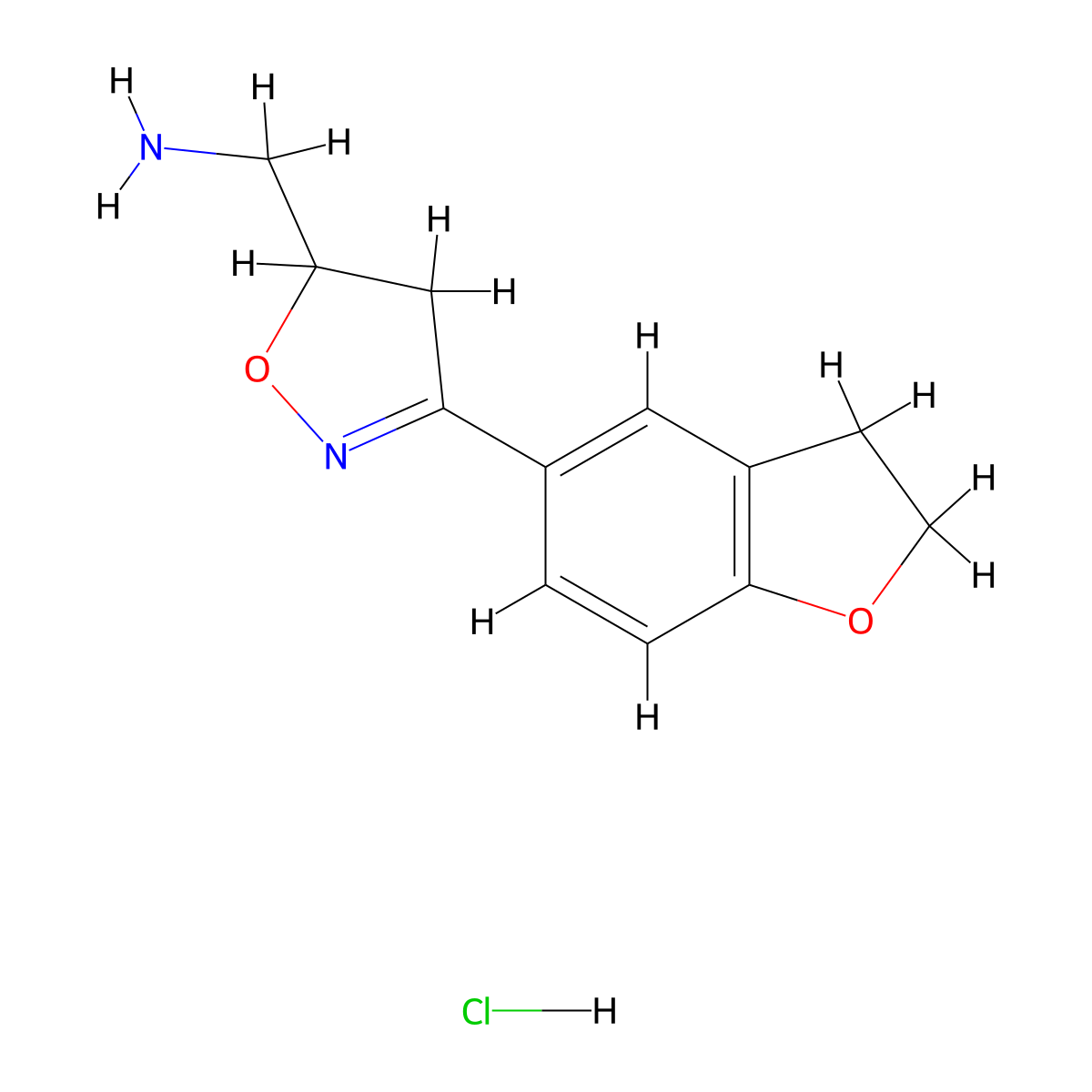 (3-(2,3-Dihydro-1-benzofuran-5-yl)-4,5-dihydro-1,2-oxazol-5-yl)methanamine hydrochloride molecular structure, CAS 1803561-63-8